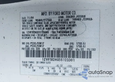 2005 Ford Mustang Gt Deluxe/Gt Premium из США, поврежденный, VIN 1ZVFT82HX55123301